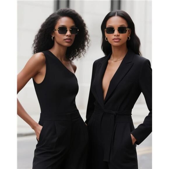 Rimless Rectangle Sunglasses Men Women Retro Frameless Square Shade Y2k - Picture 2 of 7